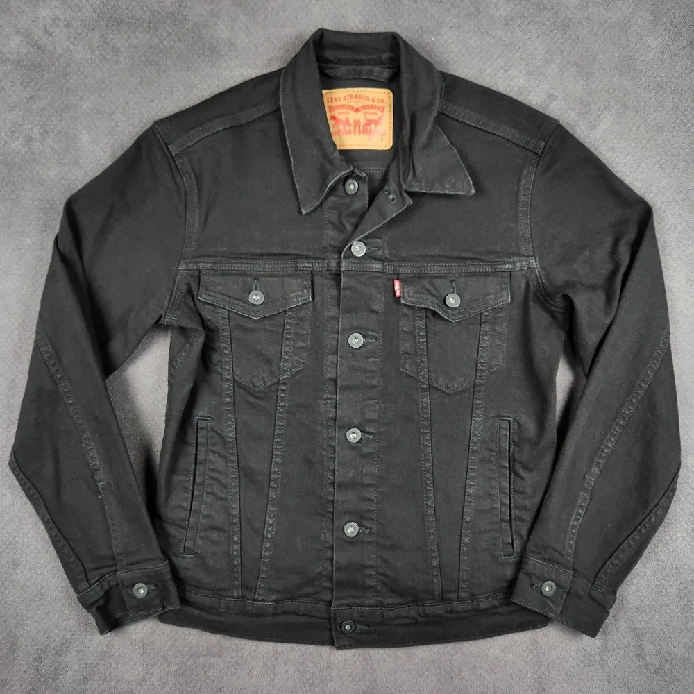 Levis Trucker Jacket Mens Small Faded Black Denim Button Front 72334-0223